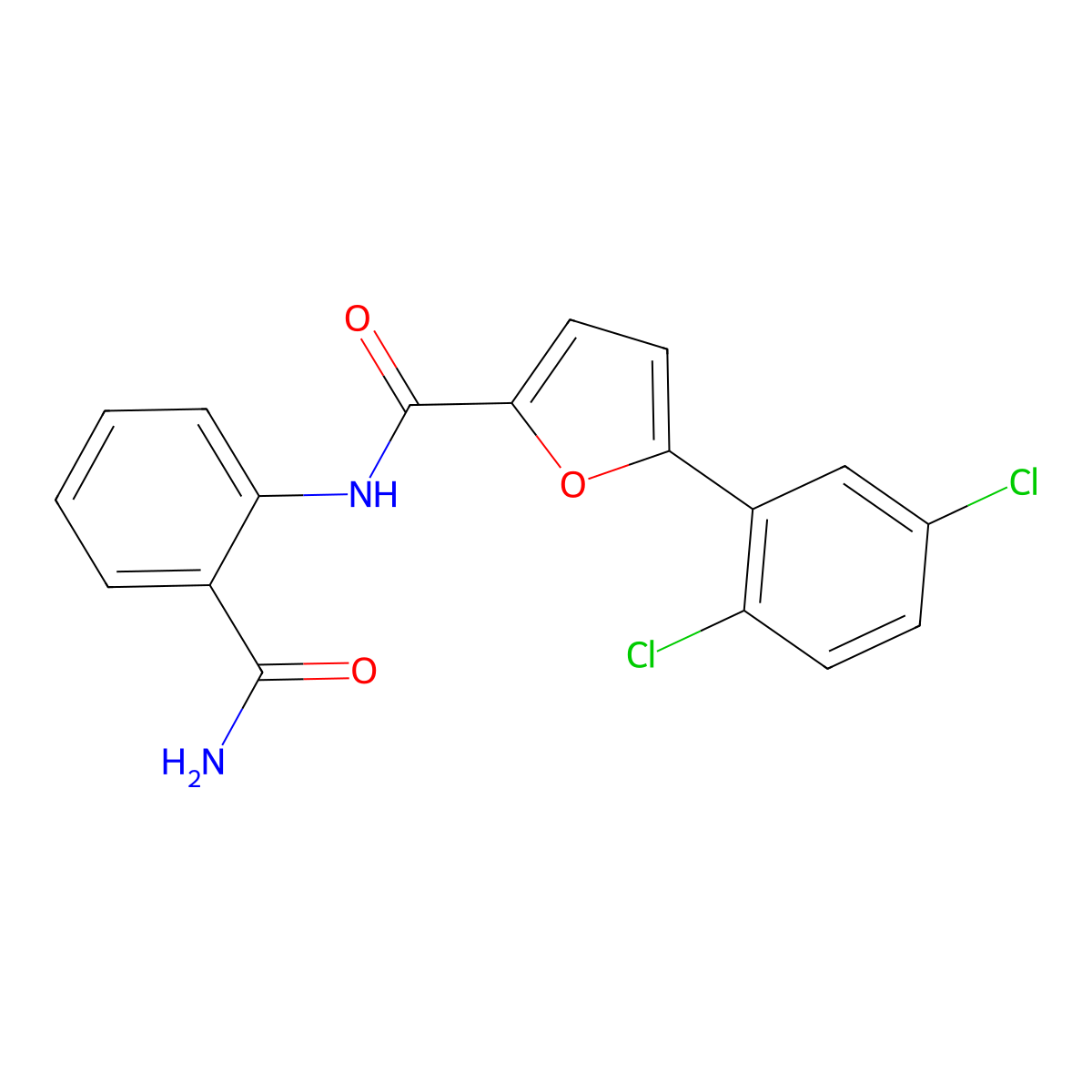 N-(2-carbamoylphenyl)-5-(2,5-dichlorophenyl)furan-2-carboxamide molecular structure, CAS 535946-22-6