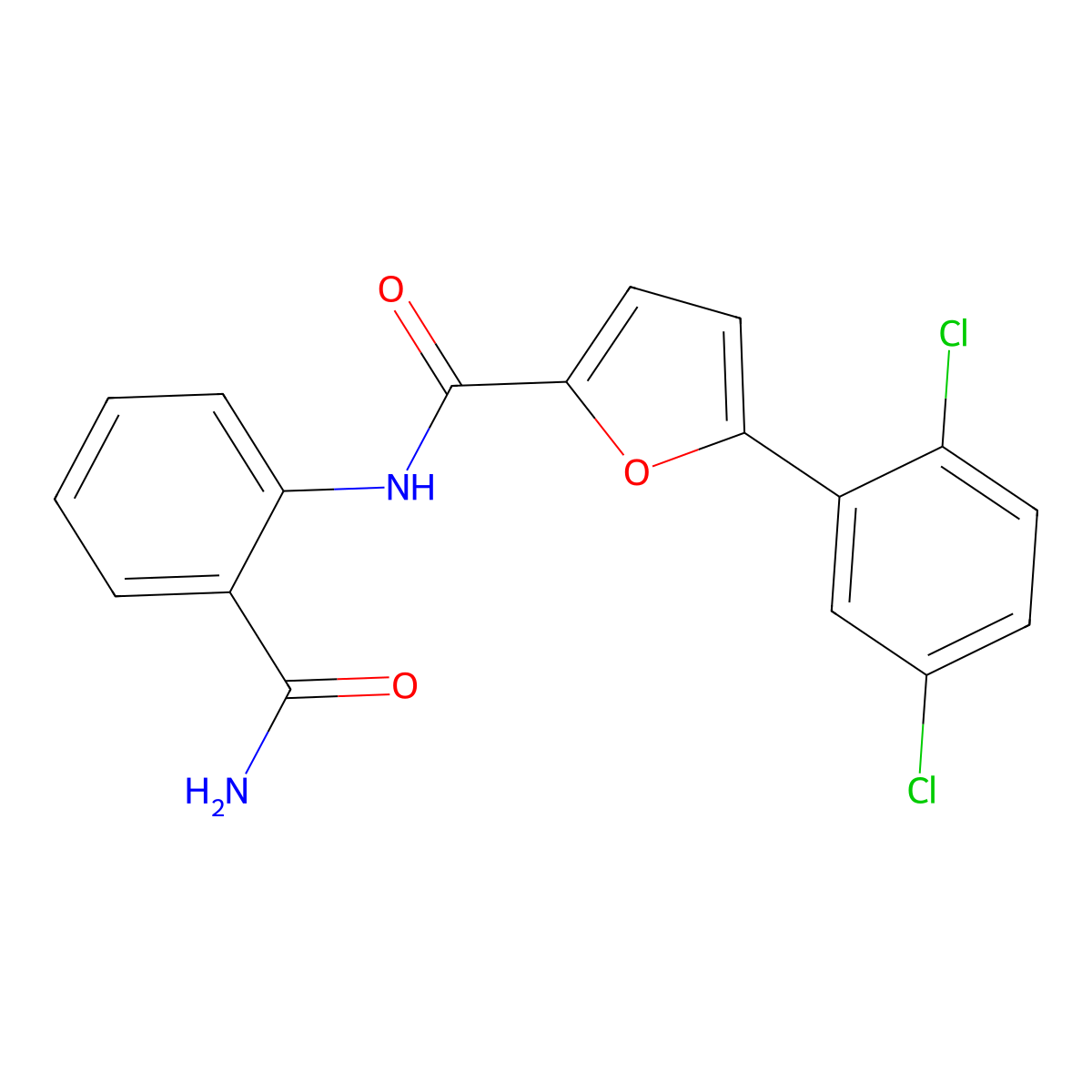 N-(2-carbamoylphenyl)-5-(2,5-dichlorophenyl)furan-2-carboxamide molecular structure, CAS 535946-22-6