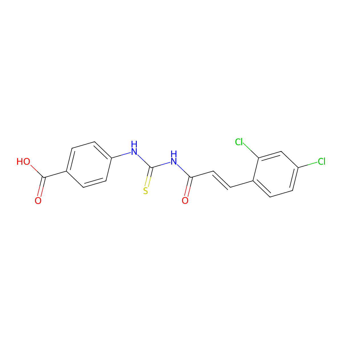 4-[3-(2,4-Dichlorophenyl)prop-2-enoylcarbamothioylamino]benzoic acid molecular structure, CAS 535946-86-2