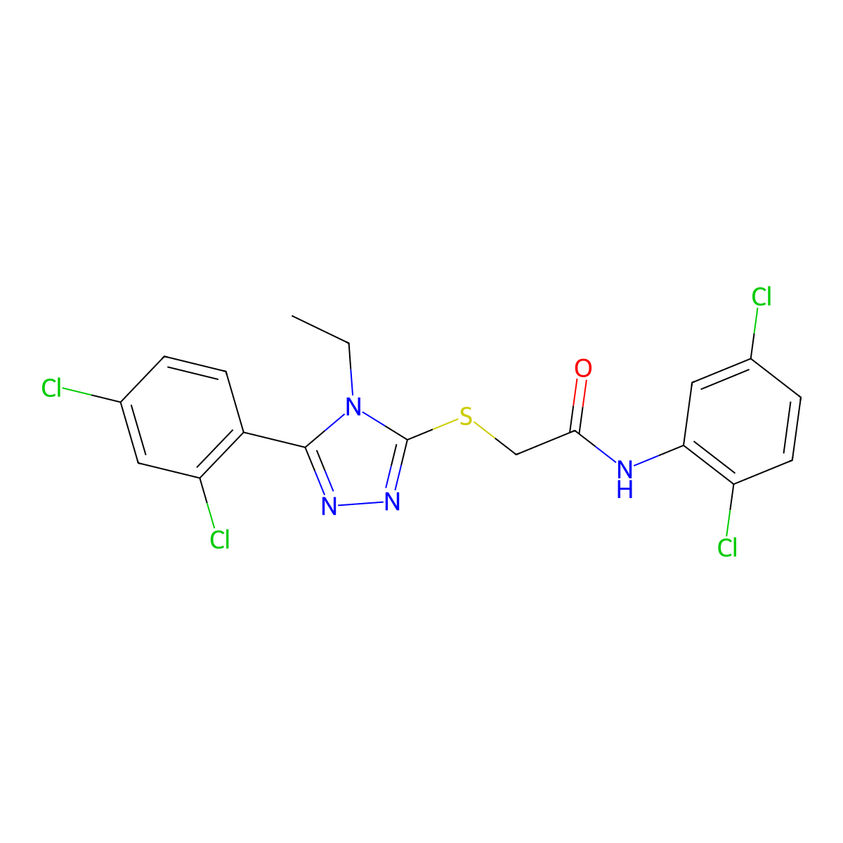 N-(2,5-dichlorophenyl)-2-[[5-(2,4-dichlorophenyl)-4-ethyl-1,2,4-triazol-3-yl]sulfanyl]acetamide molecular structure, CAS 535947-16-1