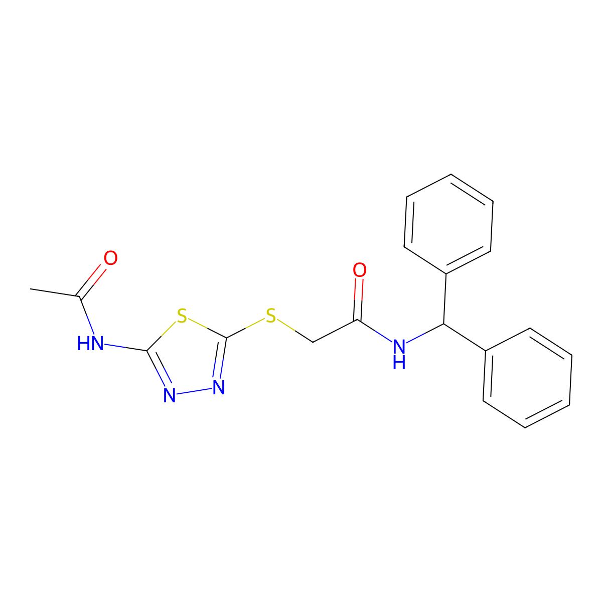 2-{[5-(acetylamino)-1,3,4-thiadiazol-2-yl]sulfanyl}-N-(diphenylmethyl)acetamide molecular structure, CAS 535948-02-8