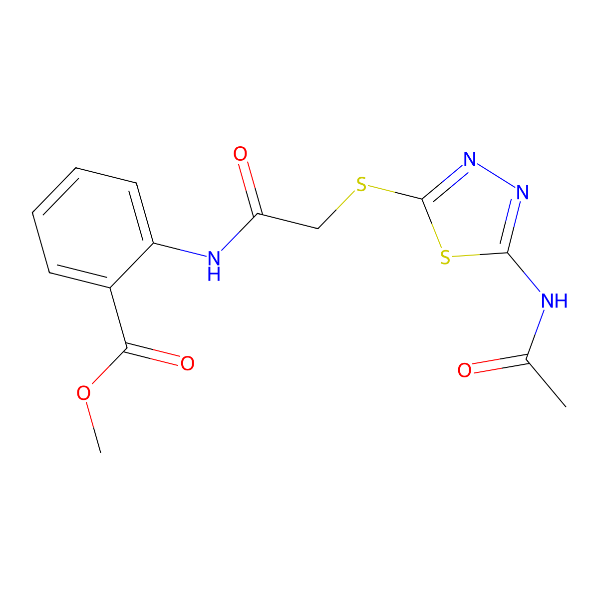 Methyl 2-[({[5-(acetylamino)-1,3,4-thiadiazol-2-yl]sulfanyl}acetyl)amino]benzoate molecular structure, CAS 535949-02-1