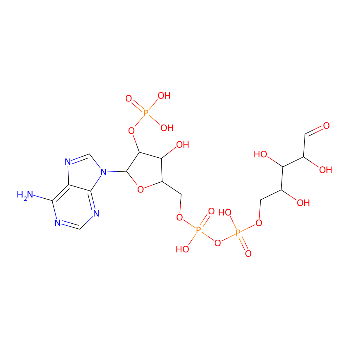 [[5-(6-Aminopurin-9-yl)-3-hydroxy-4-phosphonooxyoxolan-2-yl]methoxy-hydroxyphosphoryl] (2,3,4-trihydroxy-5-oxopentyl) hydrogen phosphate molecular structure, CAS 53595-18-9
