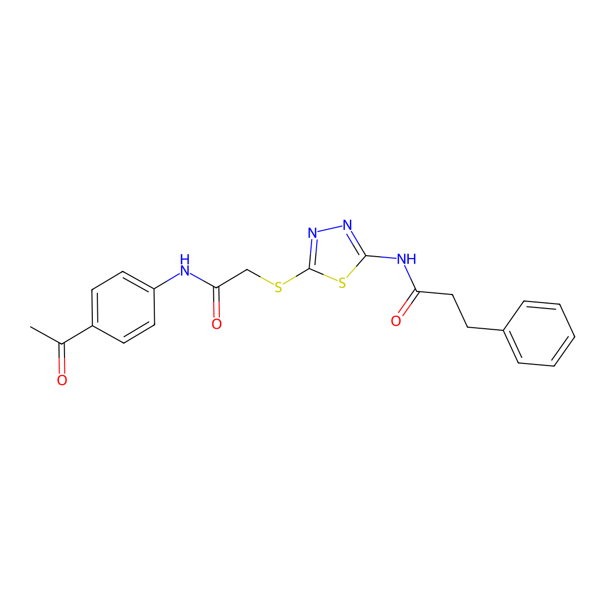 N-[5-[2-(4-acetylanilino)-2-oxoethyl]sulfanyl-1,3,4-thiadiazol-2-yl]-3-phenylpropanamide molecular structure, CAS 535954-85-9
