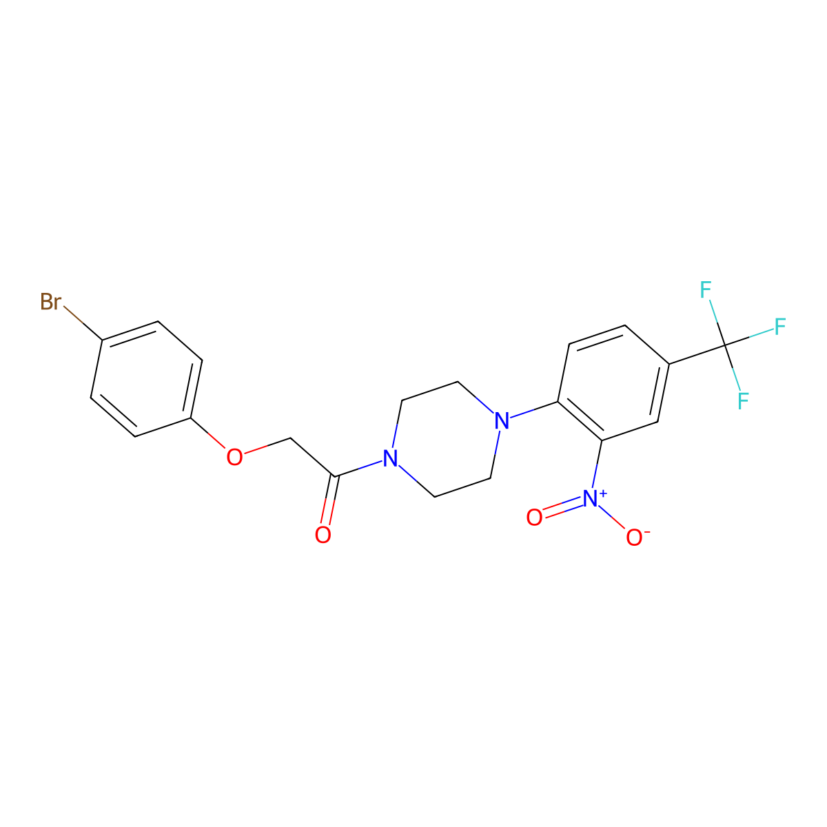 2-(4-Bromophenoxy)-1-[4-[2-nitro-4-(trifluoromethyl)phenyl]piperazin-1-yl]ethanone molecular structure, CAS 535955-35-2