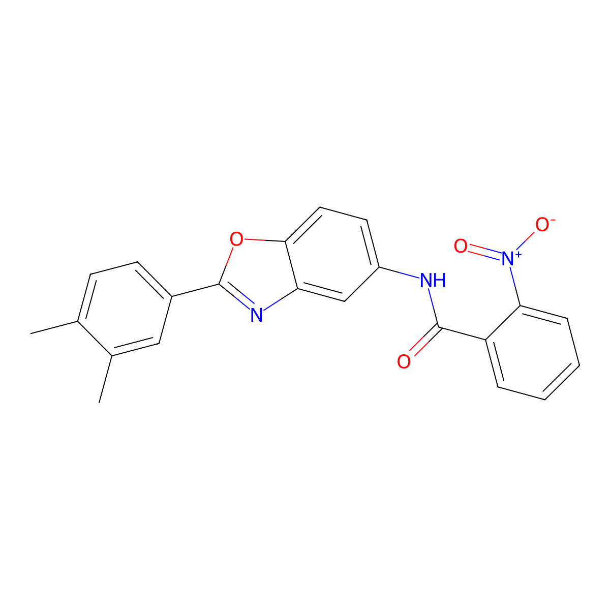 N-[2-(3,4-dimethylphenyl)-1,3-benzoxazol-5-yl]-2-nitrobenzamide molecular structure, CAS 535963-53-2