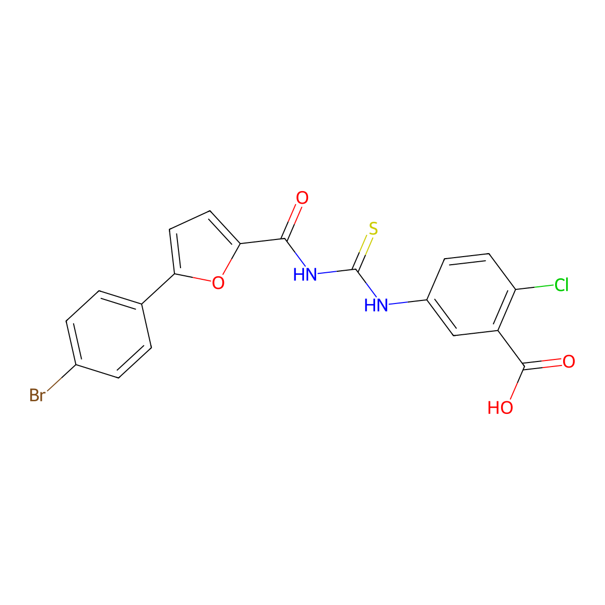 5-[[[[[5-(4-Bromophenyl)-2-furanyl]carbonyl]amino]thioxomethyl]amino]-2-chloro-benzoic acid molecular structure, CAS 535965-30-1