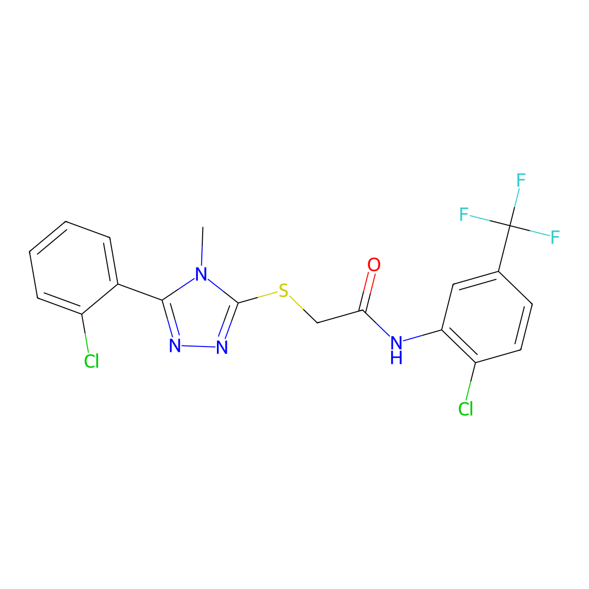 2-[[5-(2-chlorophenyl)-4-methyl-1,2,4-triazol-3-yl]sulfanyl]-N-[2-chloro-5-(trifluoromethyl)phenyl]acetamide molecular structure, CAS 535966-09-7