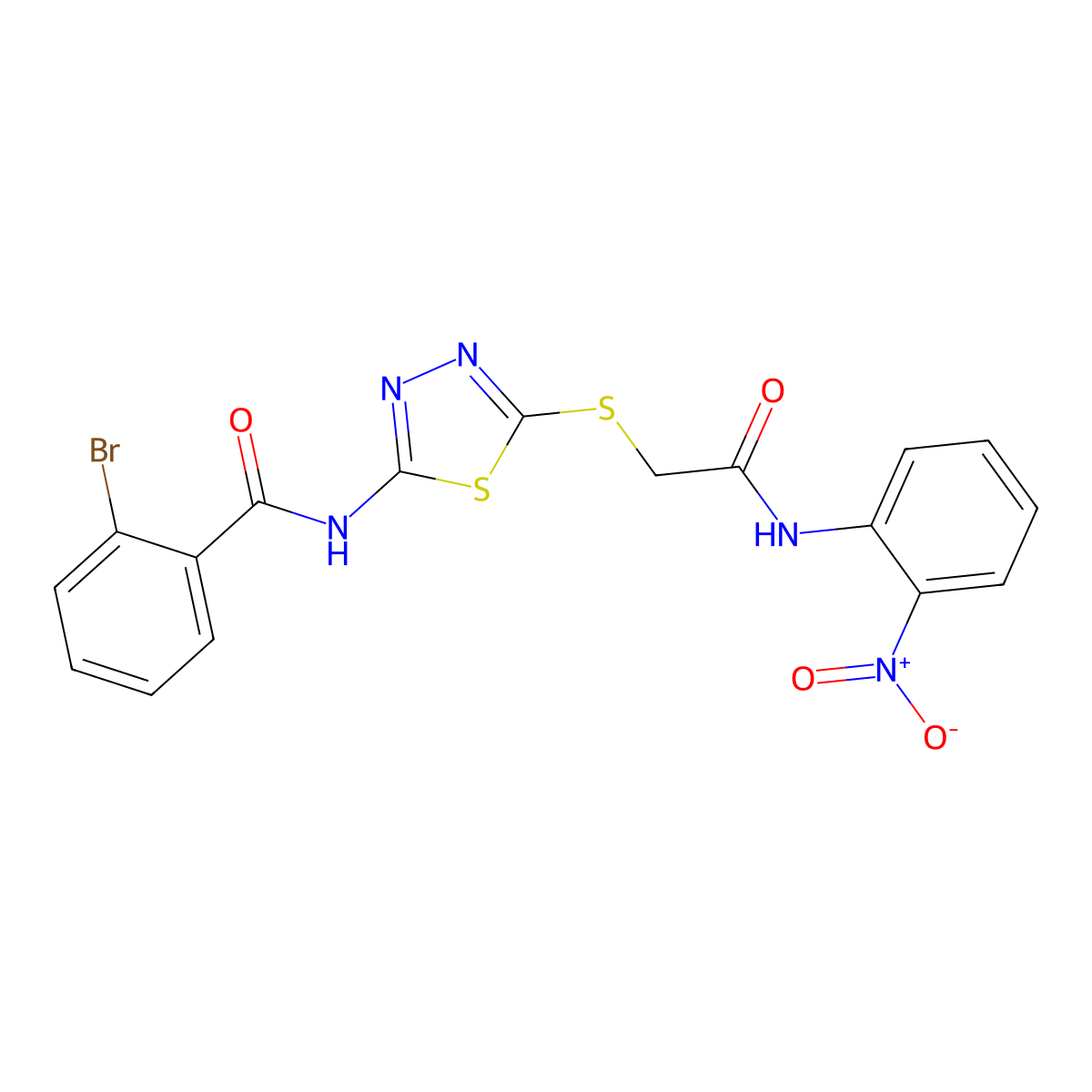 2-bromo-N-[5-[2-(2-nitroanilino)-2-oxoethyl]sulfanyl-1,3,4-thiadiazol-2-yl]benzamide molecular structure, CAS 535966-32-6