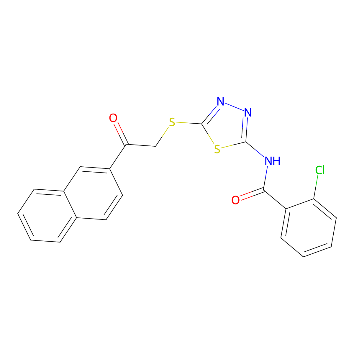 2-chloro-N-[5-(2-naphthalen-2-yl-2-oxoethyl)sulfanyl-1,3,4-thiadiazol-2-yl]benzamide molecular structure, CAS 535966-56-4