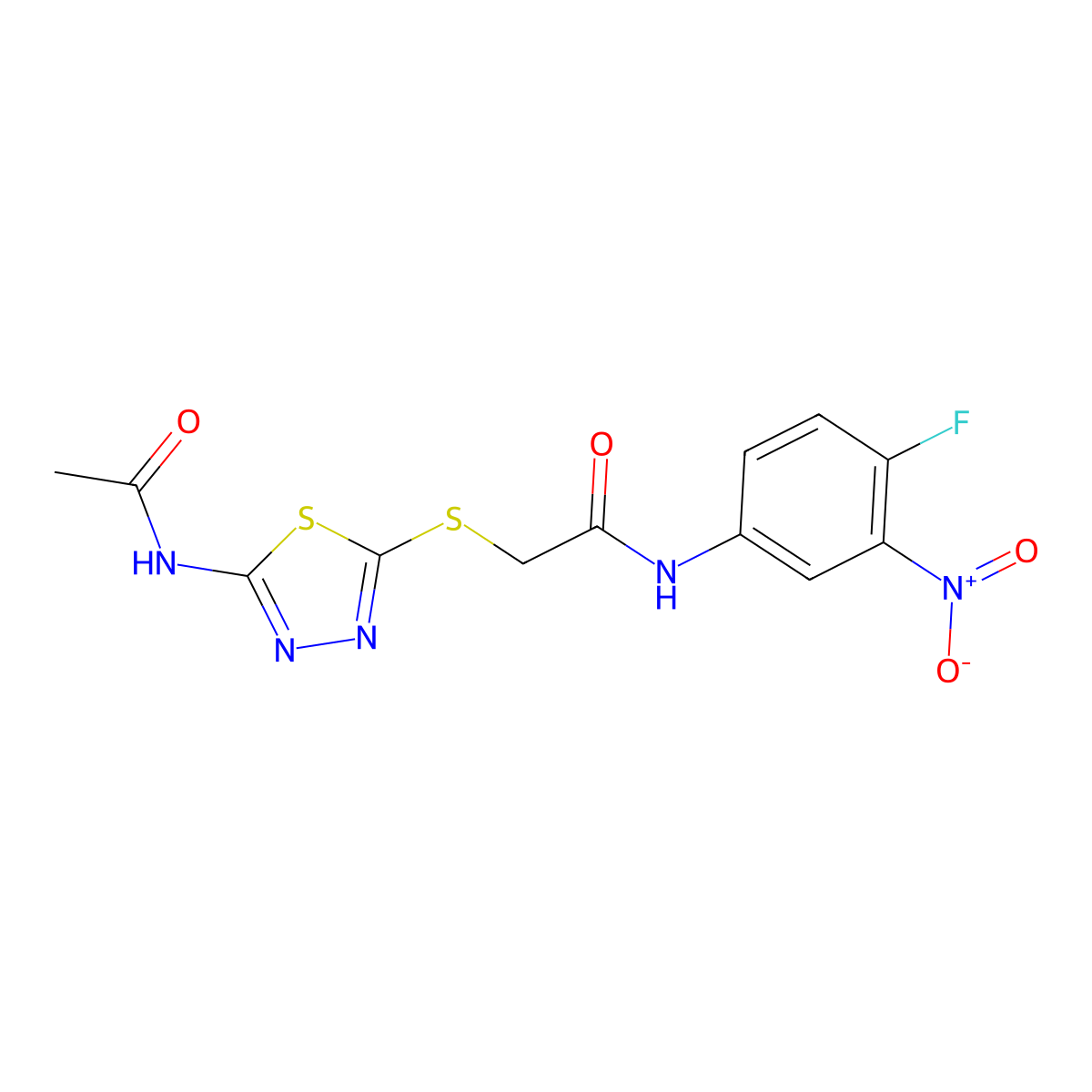 2-[(5-acetamido-1,3,4-thiadiazol-2-yl)sulfanyl]-N-(4-fluoro-3-nitrophenyl)acetamide molecular structure, CAS 535966-59-7
