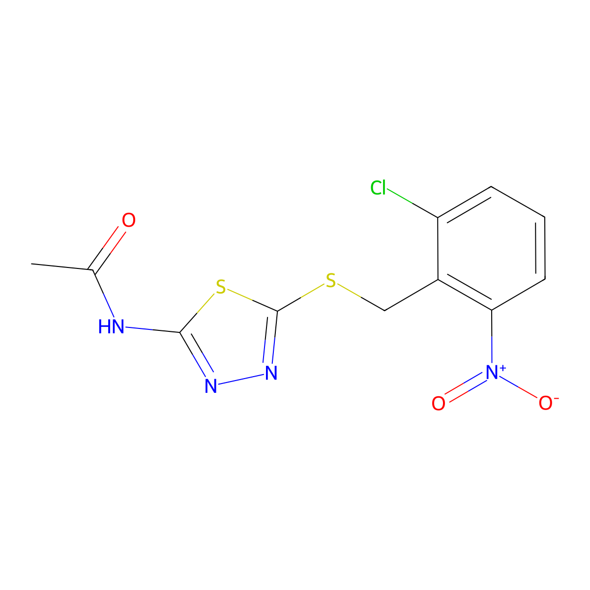 N-{5-[(2-chloro-6-nitrobenzyl)sulfanyl]-1,3,4-thiadiazol-2-yl}acetamide molecular structure, CAS 535976-34-2
