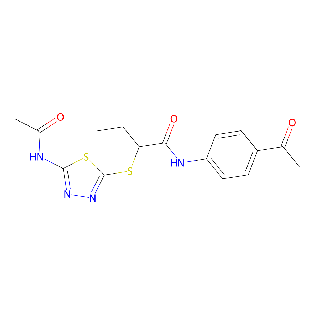 2-{[5-(acetylamino)-1,3,4-thiadiazol-2-yl]sulfanyl}-N-(4-acetylphenyl)butanamide molecular structure, CAS 535977-43-6