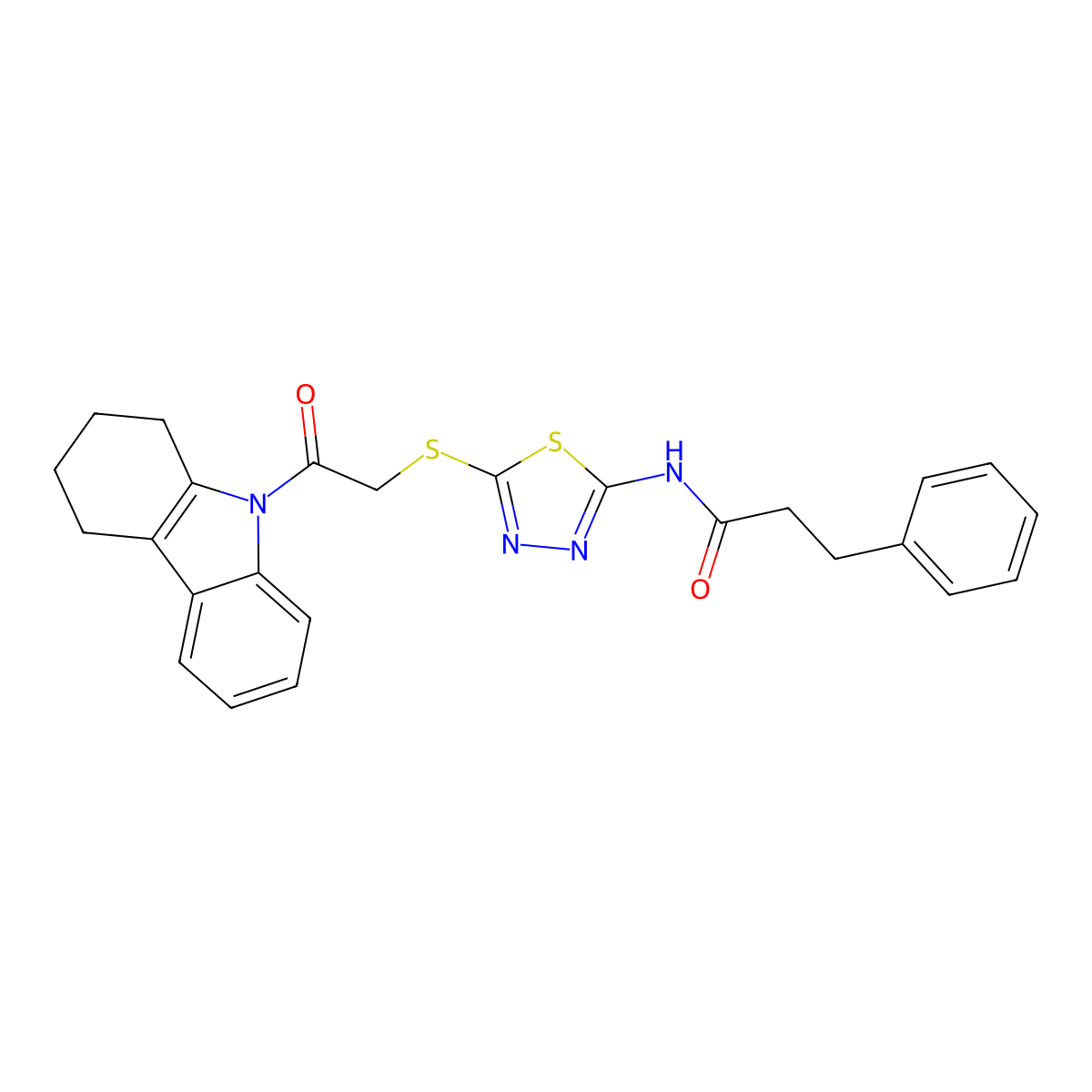 N-(5-{[2-oxo-2-(1,2,3,4-tetrahydro-9H-carbazol-9-yl)ethyl]sulfanyl}-1,3,4-thiadiazol-2-yl)-3-phenylpropanamide molecular structure, CAS 535978-98-4
