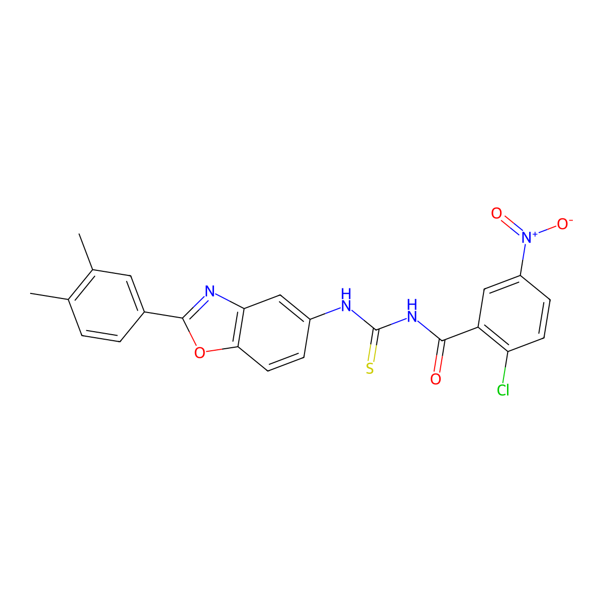 2-chloro-N-[[2-(3,4-dimethylphenyl)-1,3-benzoxazol-5-yl]carbamothioyl]-5-nitrobenzamide molecular structure, CAS 535979-53-4
