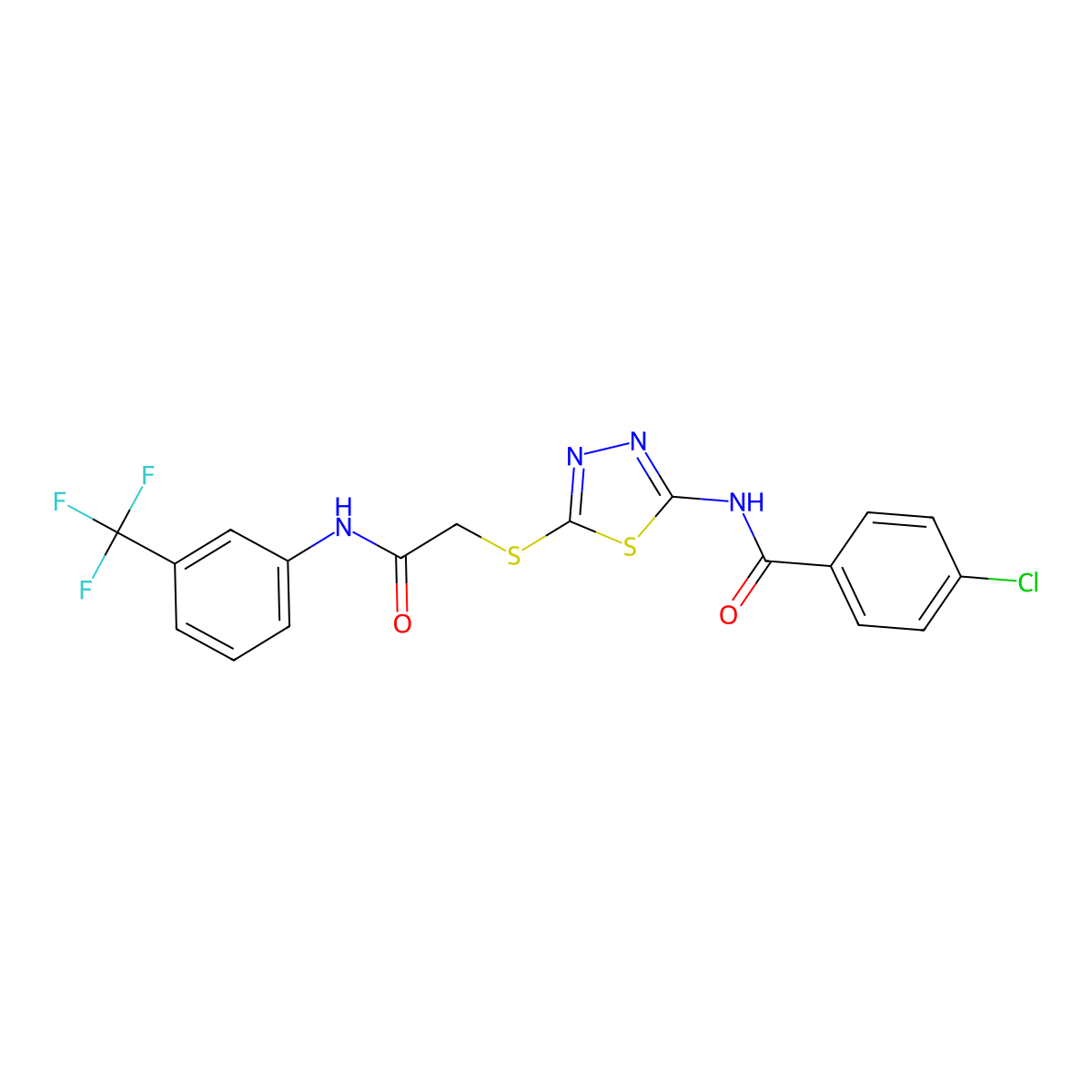 4-chloro-N-(5-((2-oxo-2-((3-(trifluoromethyl)phenyl)amino)ethyl)thio)-1,3,4-thiadiazol-2-yl)benzamide molecular structure, CAS 535980-33-7