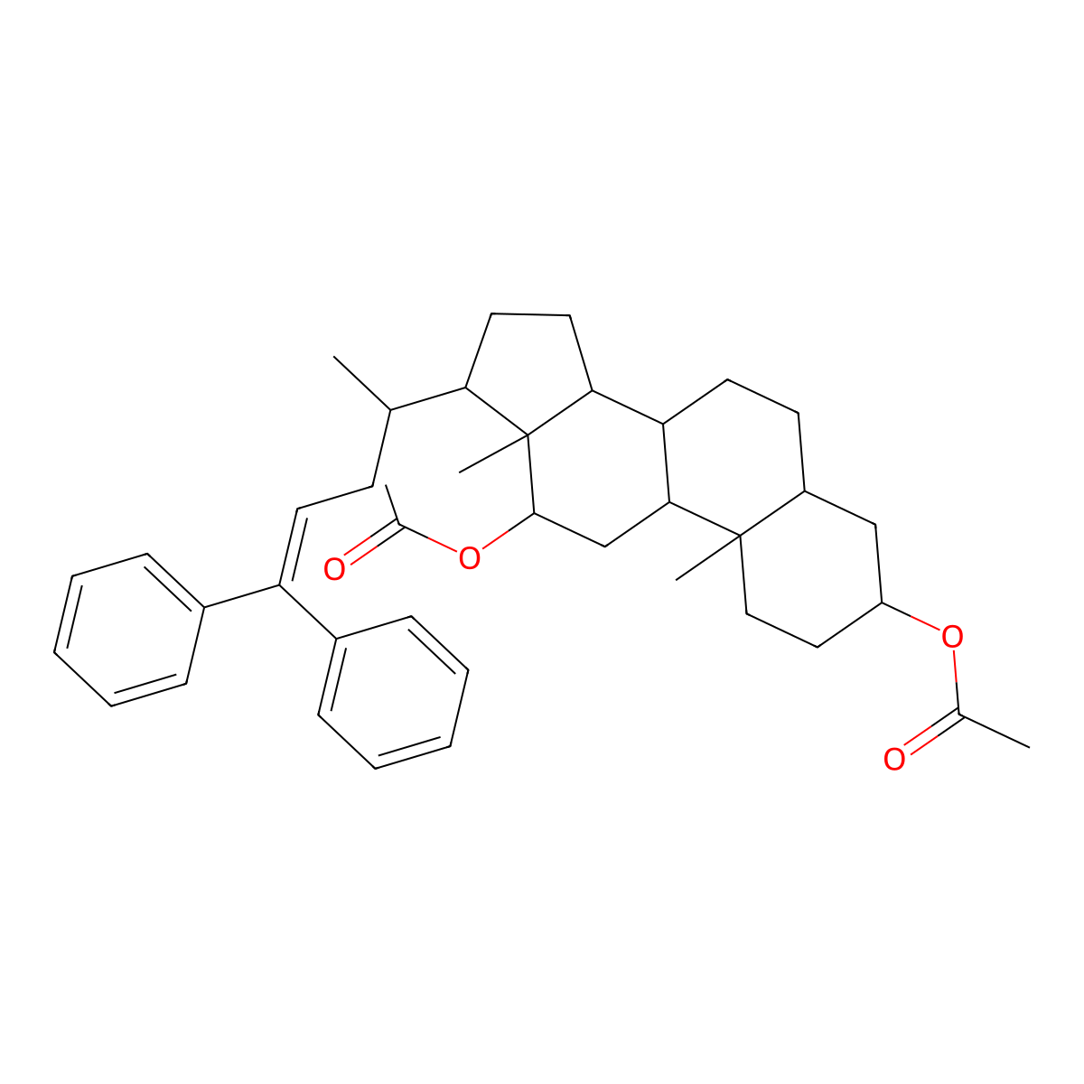 [12-acetyloxy-17-(5,5-diphenylpent-4-en-2-yl)-10,13-dimethyl-2,3,4,5,6,7,8,9,11,12,14,15,16,17-tetradecahydro-1H-cyclopenta[a]phenanthren-3-yl] acetate molecular structure, CAS 53608-88-1