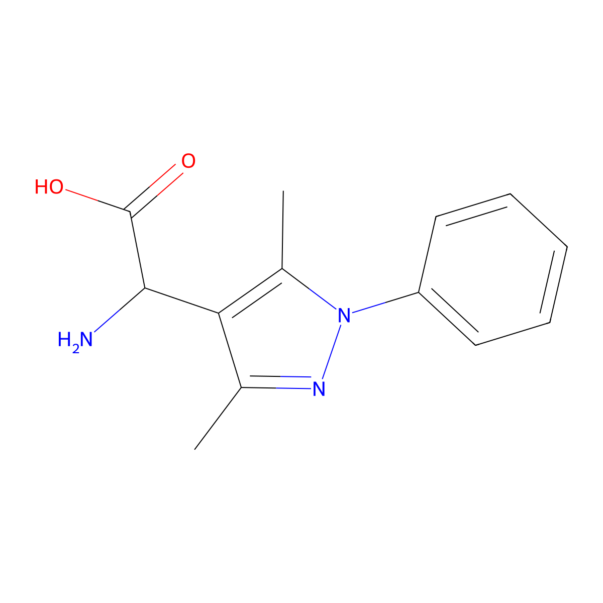 2-amino-2-(3,5-dimethyl-1-phenyl-1H-pyrazol-4-yl)acetic acid molecular structure, CAS 5361-93-3