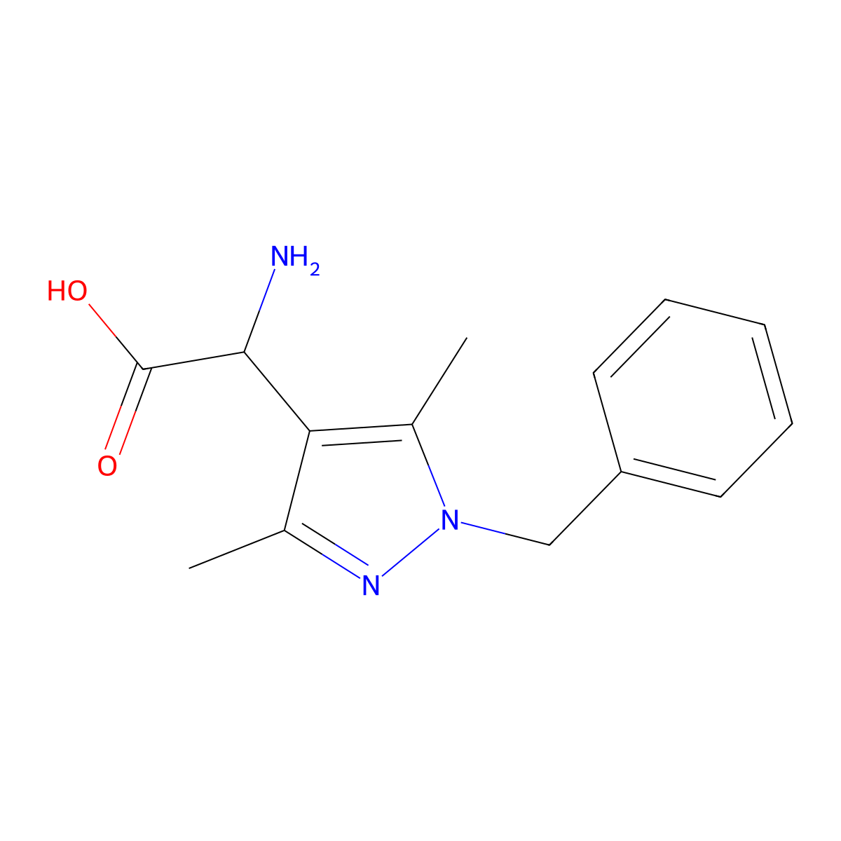 2-amino-2-(1-benzyl-3,5-dimethyl-1H-pyrazol-4-yl)acetic acid molecular structure, CAS 5361-94-4