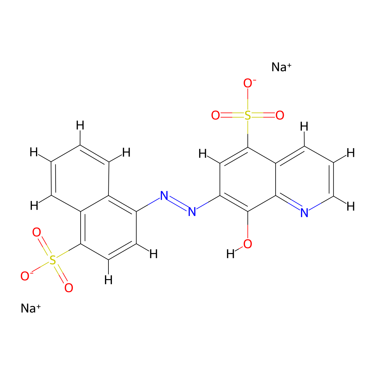 5-Quinolinesulfonic acid, 8-hydroxy-7-(2-(4-sulfo-1-naphthalenyl)diazenyl)-, sodium salt (1:2) molecular structure, CAS 53611-17-9