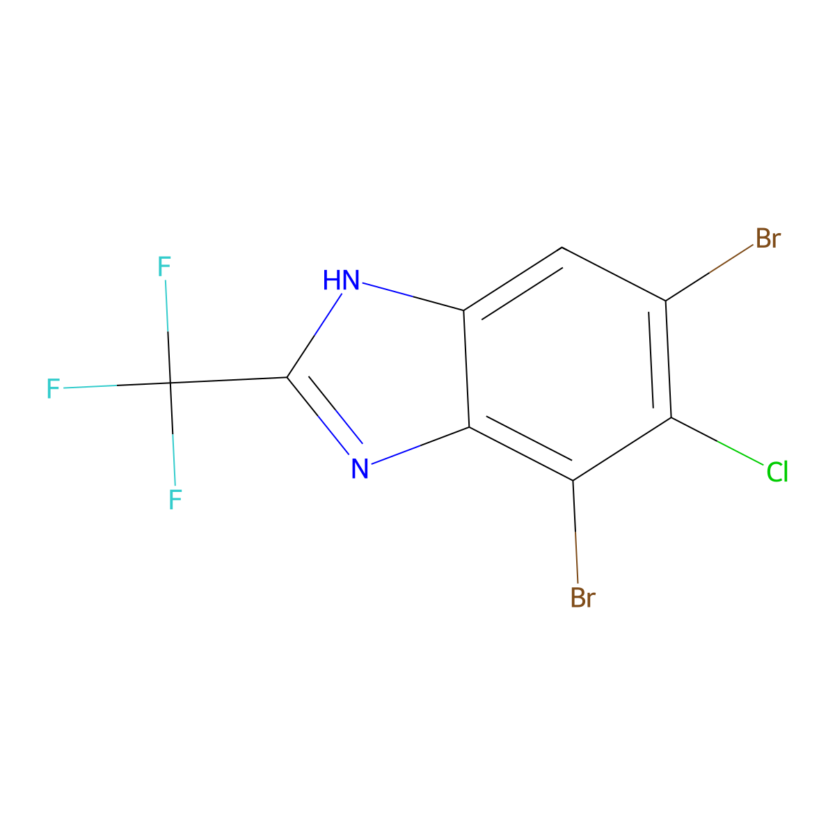 Benzimidazole, 5-chloro-4,6-dibromo-2-(trifluoromethyl)- molecular structure, CAS 53615-23-9