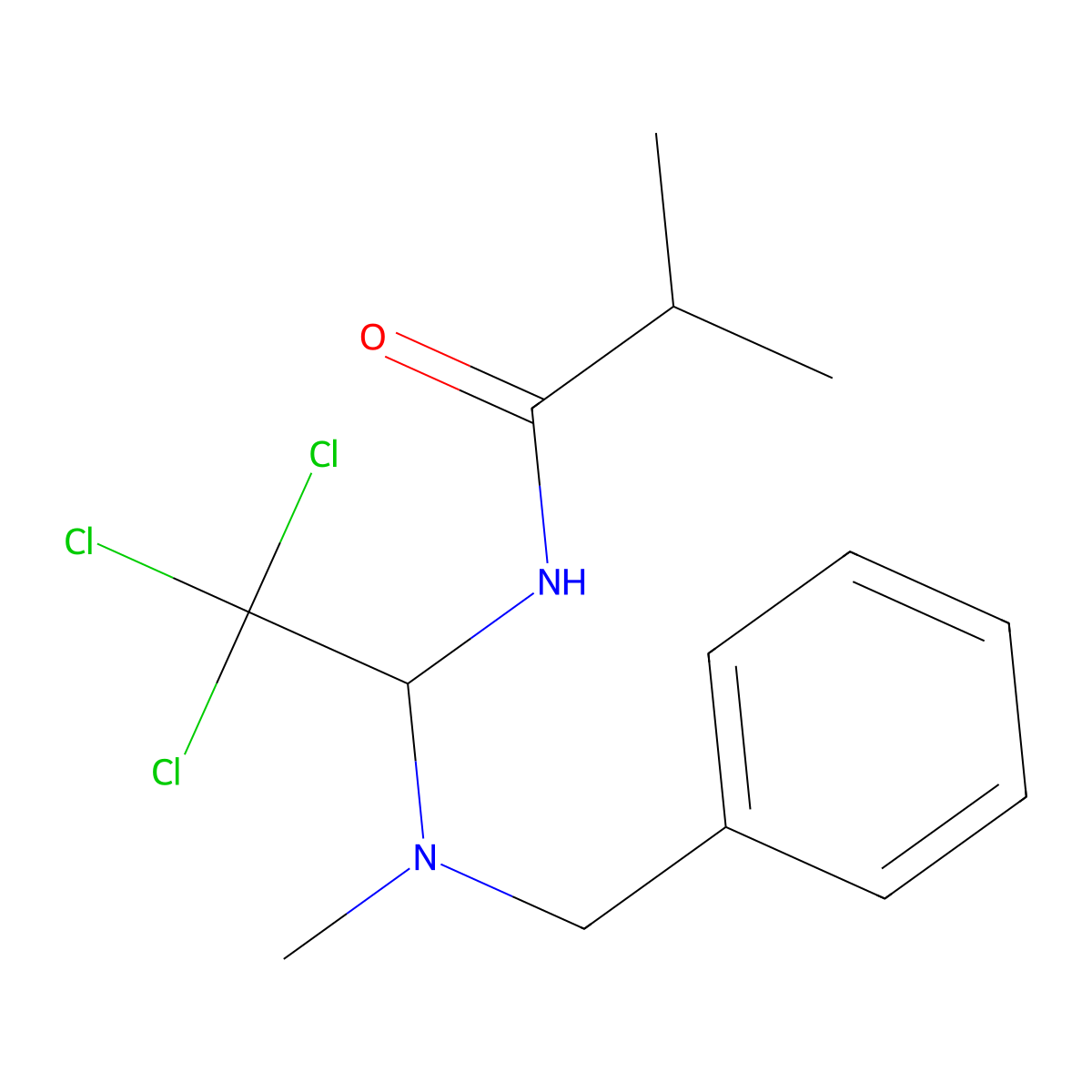 N-{1-[benzyl(methyl)amino]-2,2,2-trichloroethyl}-2-methylpropanamide molecular structure, CAS 5362-47-0