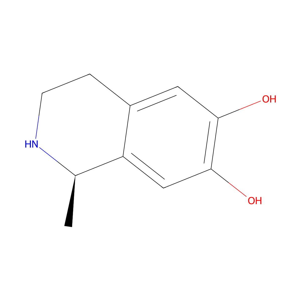 6,7-Isoquinolinediol, 1,2,3,4-tetrahydro-1-methyl-, (R)- molecular structure, CAS 53622-83-6