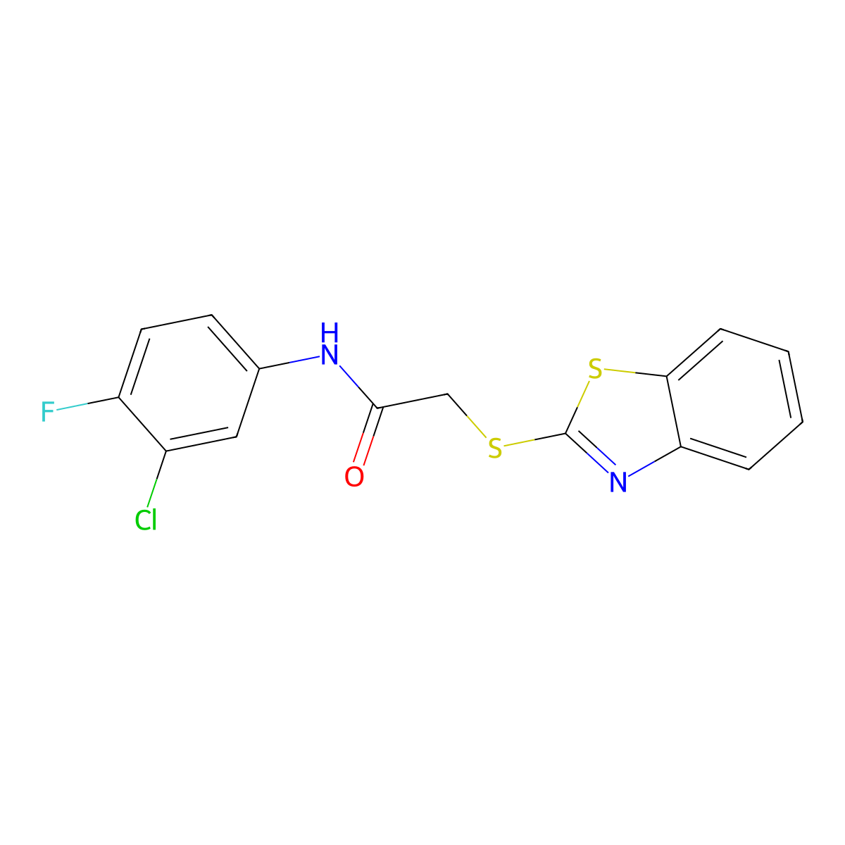 2-(1,3-benzothiazol-2-ylsulfanyl)-N-(3-chloro-4-fluorophenyl)acetamide molecular structure, CAS 5363-47-3