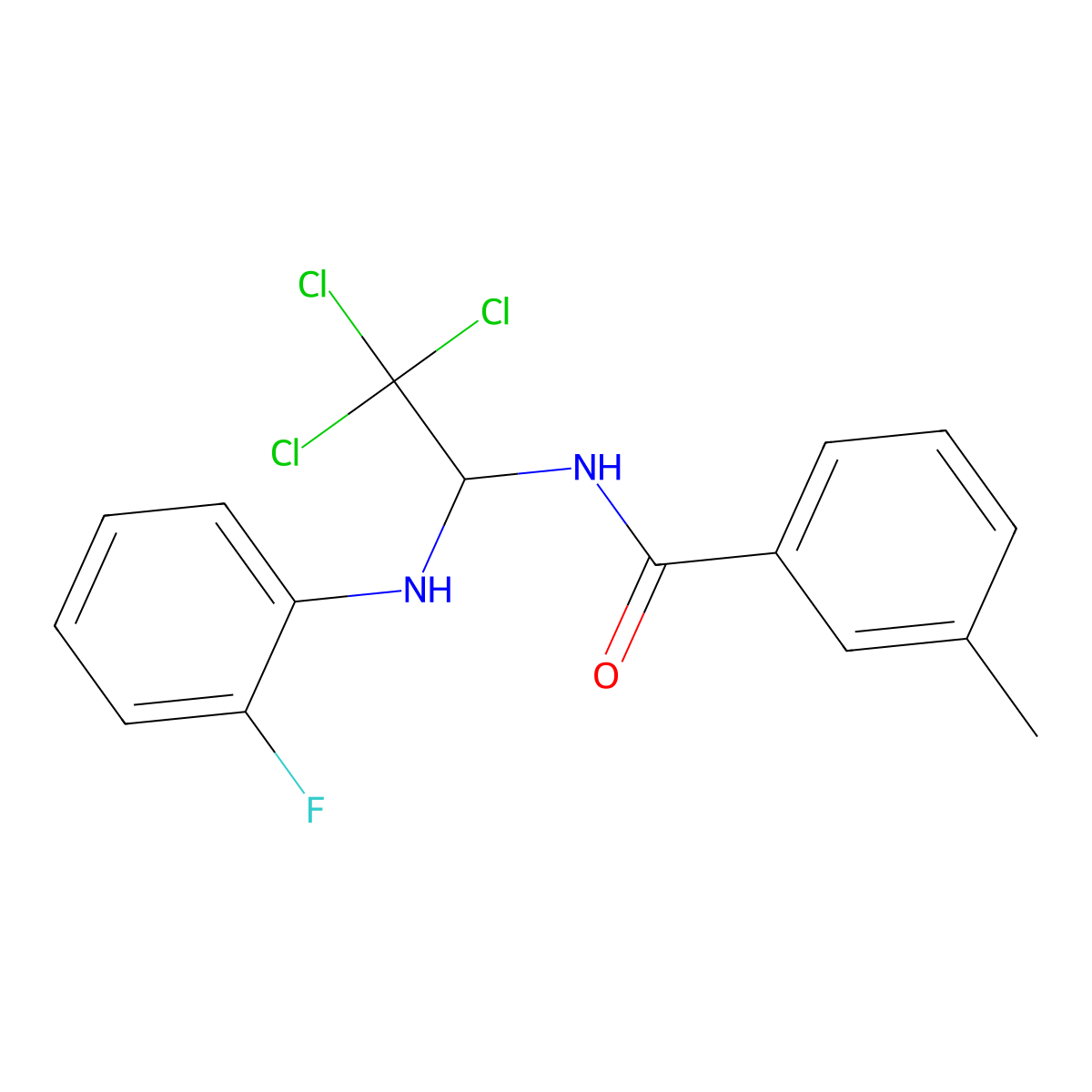 3-methyl-N-[2,2,2-trichloro-1-(2-fluoroanilino)ethyl]benzamide molecular structure, CAS 5364-22-7