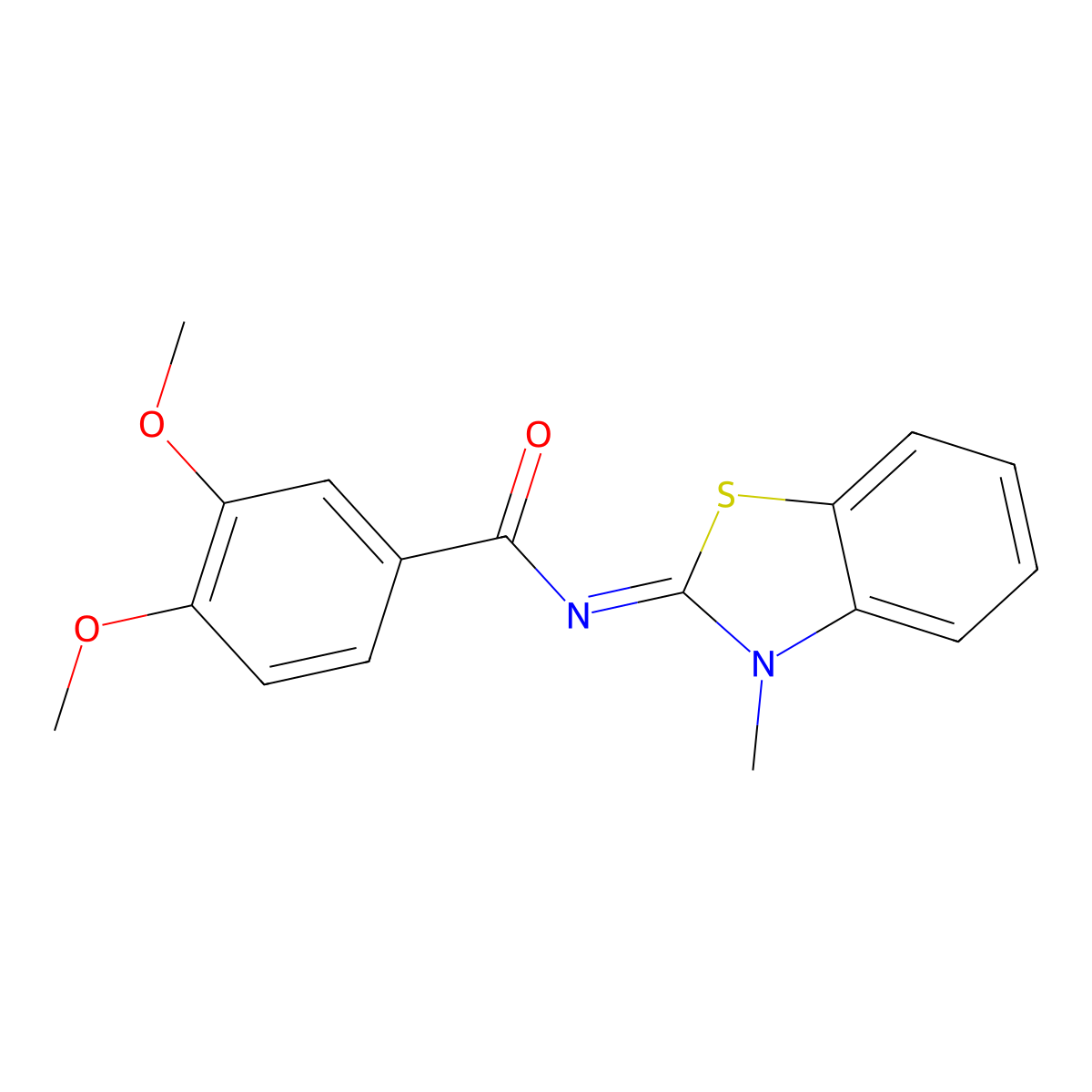 3,4-dimethoxy-N-(3-methyl-1,3-benzothiazol-2-ylidene)benzamide molecular structure, CAS 53641-52-4