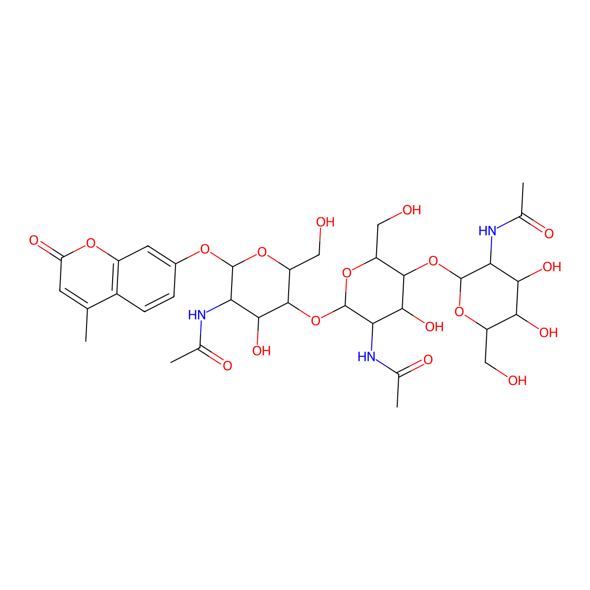 4-Methylumbelliferyl N,N',N''-triacetyl-beta-chitotrioside molecular structure, CAS 53643-13-3