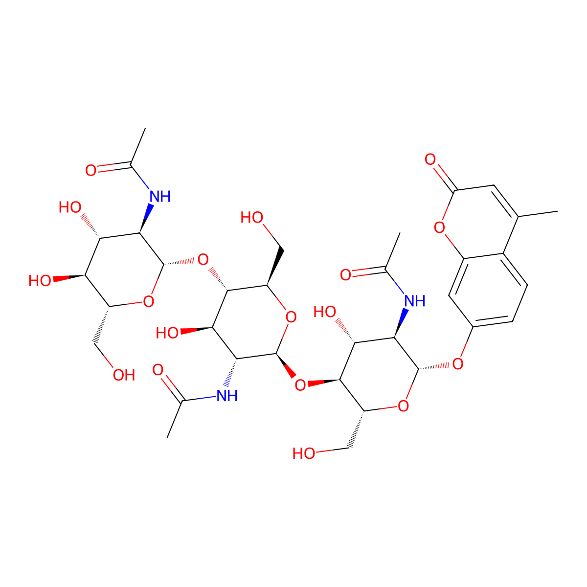 4-Methylumbelliferyl N,N',N''-triacetyl-beta-chitotrioside molecular structure, CAS 53643-13-3