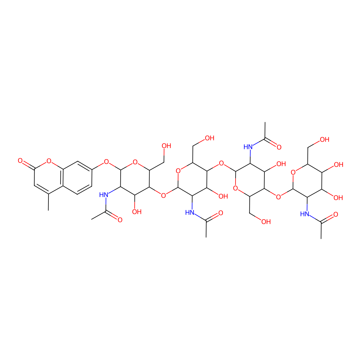GlcNAc1-b-4GlcNAc1-b-4GlcNAc1-b-4GlcNAc1-b-4MU molecular structure, CAS 53643-14-4
