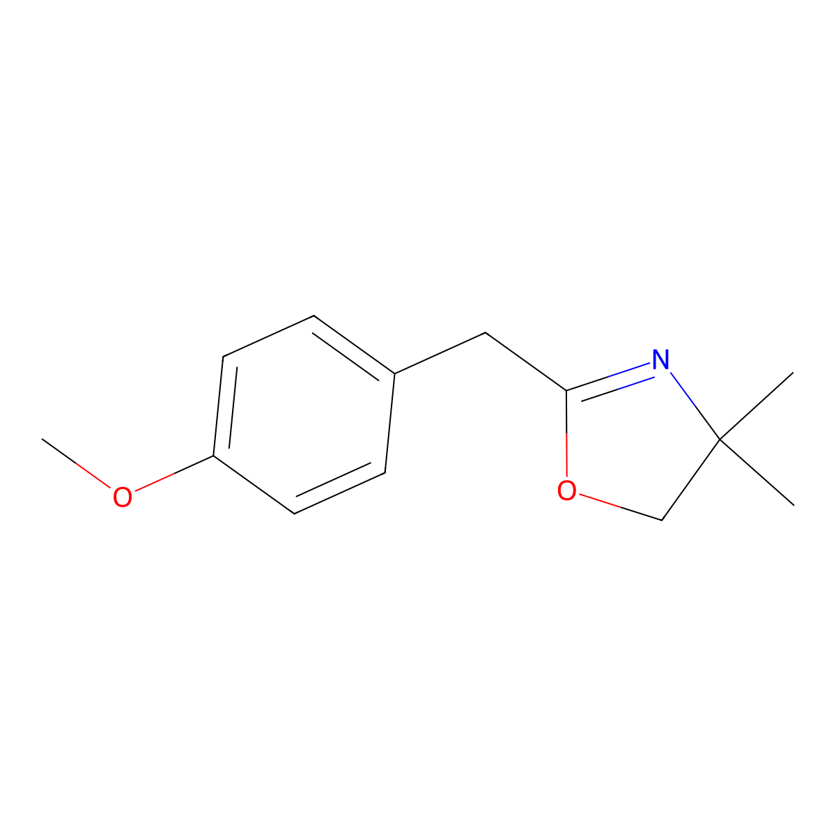 Oxazole, 4,5-dihydro-4,4-dimethyl-2-((4-methoxyphenyl)methyl)- molecular structure, CAS 53644-98-7