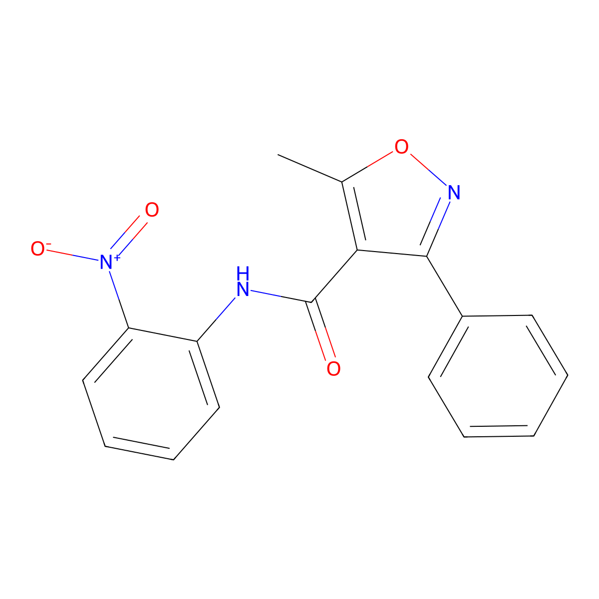 5-methyl-N-(2-nitrophenyl)-3-phenyl-1,2-oxazole-4-carboxamide molecular structure, CAS 53646-02-9