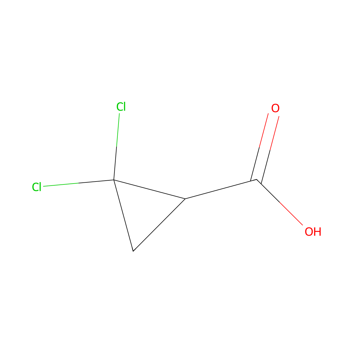 2,2-Dichlorocyclopropane-1-carboxylic acid molecular structure, CAS 5365-14-0
