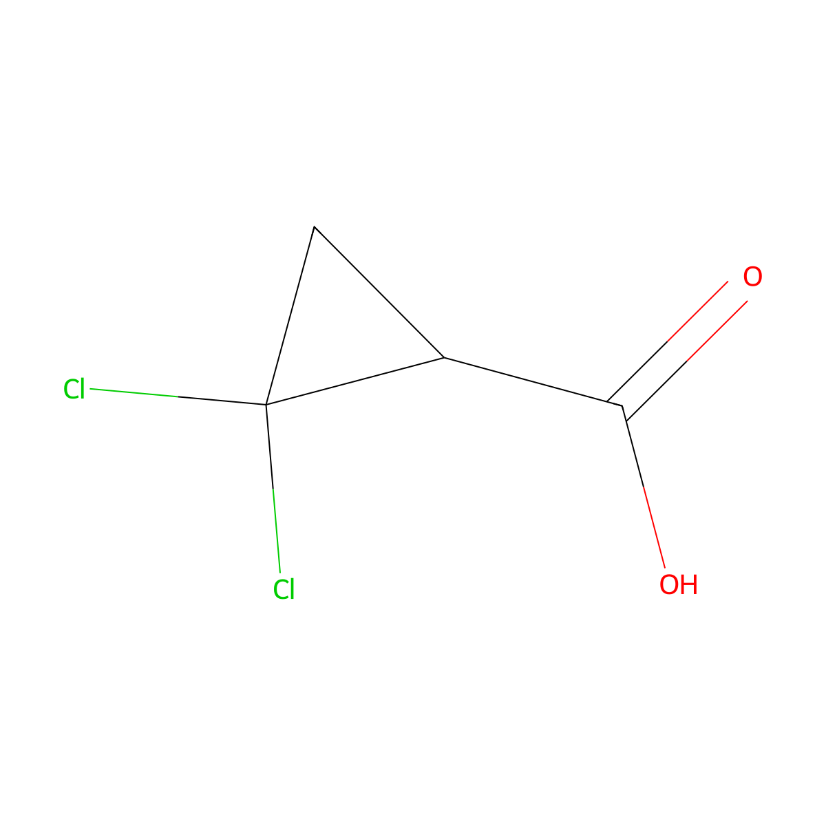 2,2-Dichlorocyclopropane-1-carboxylic acid molecular structure, CAS 5365-14-0