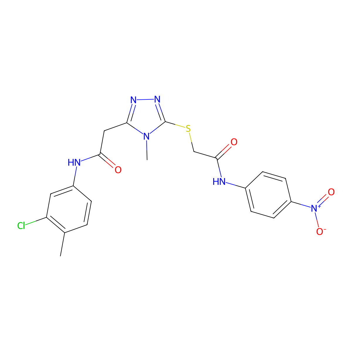 2-[(5-{2-[(3-chloro-4-methylphenyl)amino]-2-oxoethyl}-4-methyl-4H-1,2,4-triazol-3-yl)sulfanyl]-N-(4-nitrophenyl)acetamide molecular structure, CAS 5366-69-8