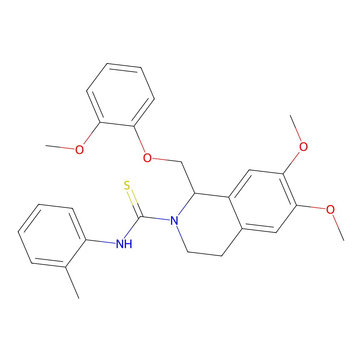 6,7-dimethoxy-1-((2-methoxyphenoxy)methyl)-N-(o-tolyl)-3,4-dihydroisoquinoline-2(1H)-carbothioamide molecular structure, CAS 536699-27-1
