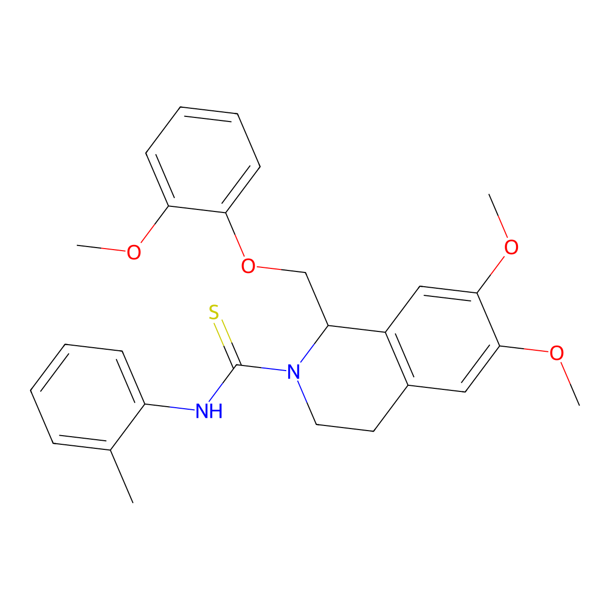 6,7-dimethoxy-1-((2-methoxyphenoxy)methyl)-N-(o-tolyl)-3,4-dihydroisoquinoline-2(1H)-carbothioamide molecular structure, CAS 536699-27-1