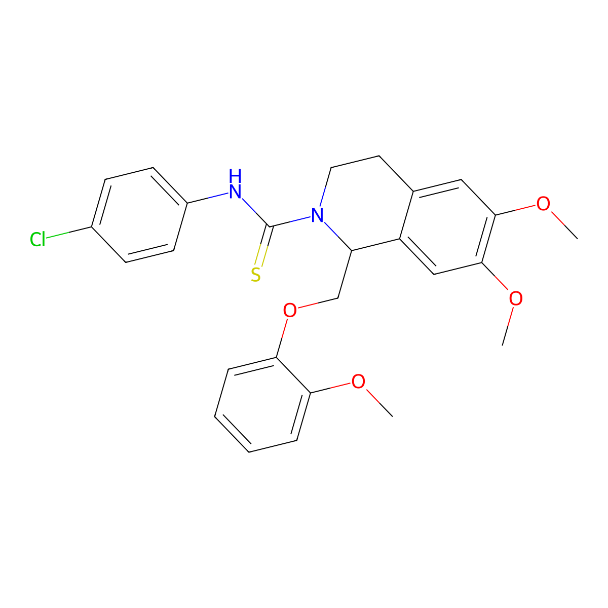 N-(4-chlorophenyl)-6,7-dimethoxy-1-((2-methoxyphenoxy)methyl)-3,4-dihydroisoquinoline-2(1H)-carbothioamide molecular structure, CAS 536699-35-1