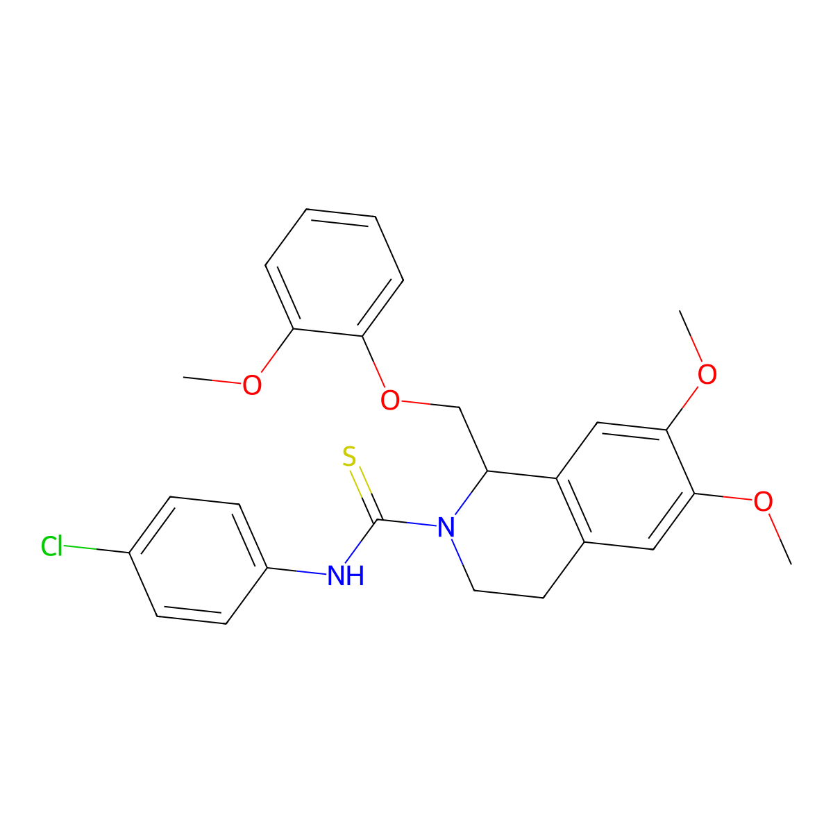 N-(4-chlorophenyl)-6,7-dimethoxy-1-((2-methoxyphenoxy)methyl)-3,4-dihydroisoquinoline-2(1H)-carbothioamide molecular structure, CAS 536699-35-1