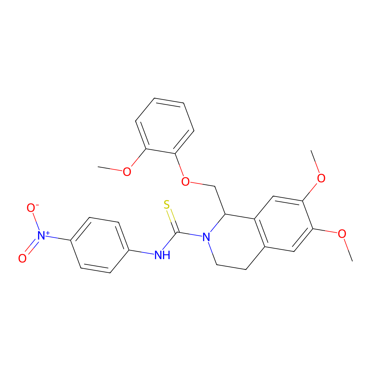 6,7-dimethoxy-1-((2-methoxyphenoxy)methyl)-N-(4-nitrophenyl)-3,4-dihydroisoquinoline-2(1H)-carbothioamide molecular structure, CAS 536699-43-1