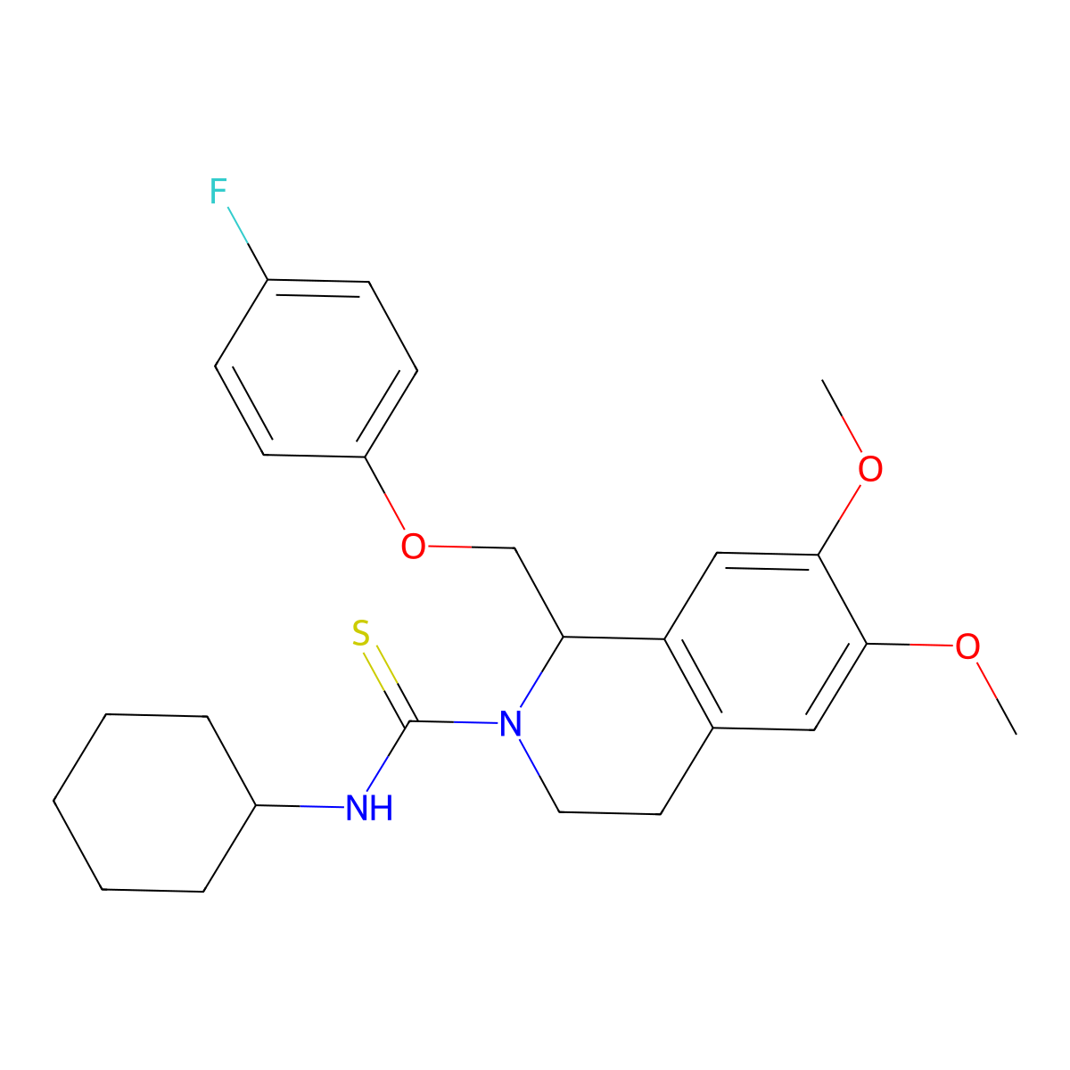 N-cyclohexyl-1-((4-fluorophenoxy)methyl)-6,7-dimethoxy-3,4-dihydroisoquinoline-2(1H)-carbothioamide molecular structure, CAS 536699-50-0