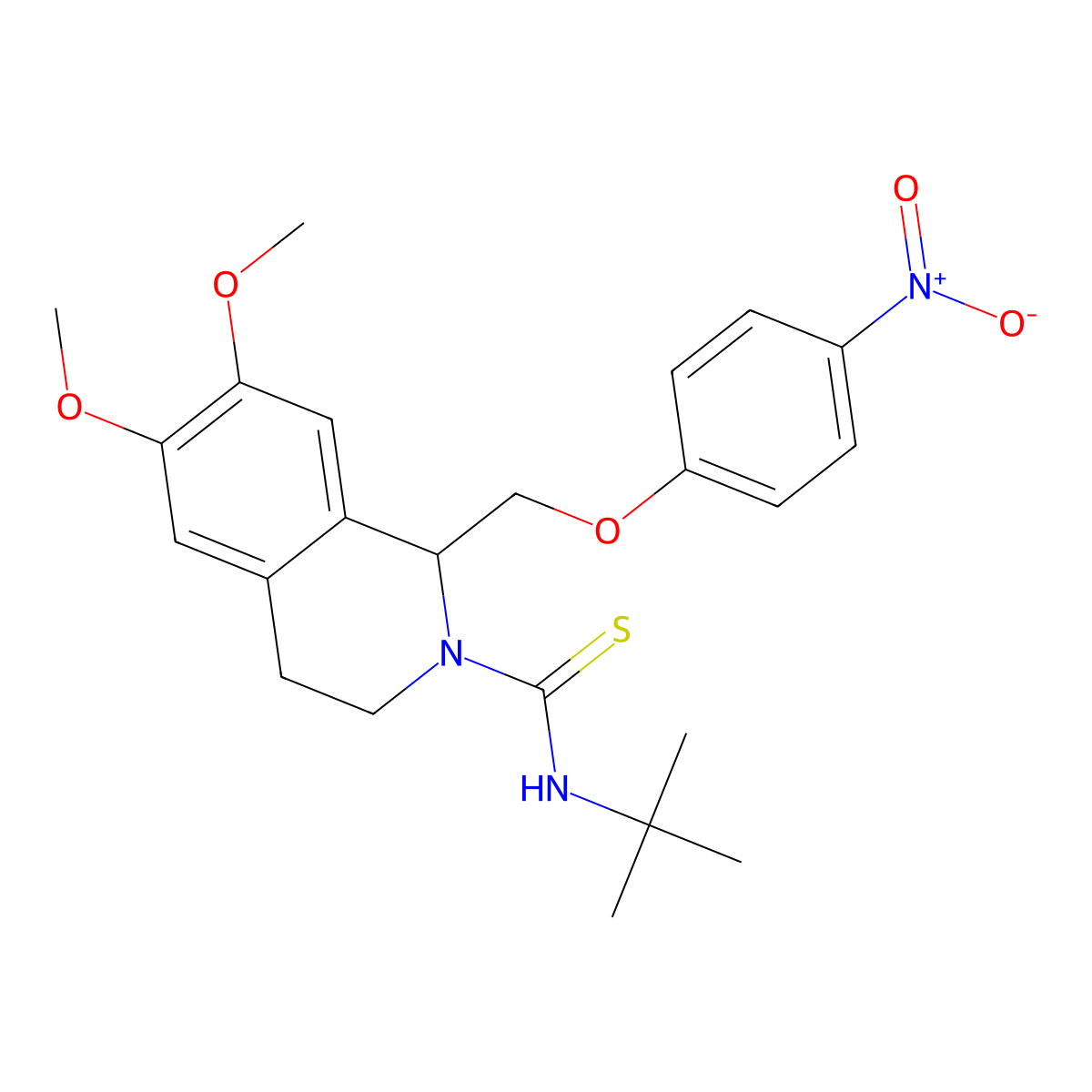 N-(tert-butyl)-6,7-dimethoxy-1-((4-nitrophenoxy)methyl)-3,4-dihydroisoquinoline-2(1H)-carbothioamide molecular structure, CAS 536699-85-1