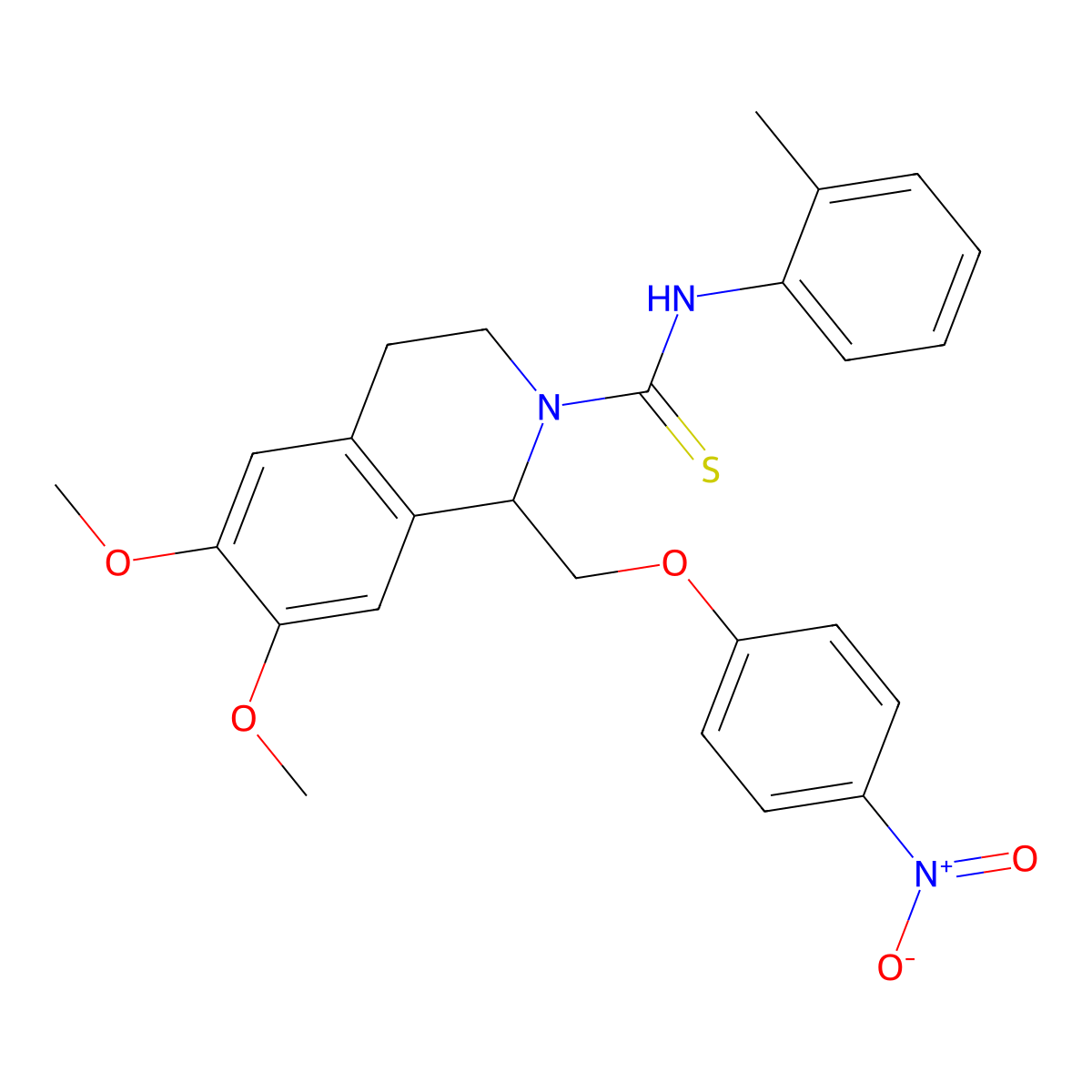 6,7-dimethoxy-1-((4-nitrophenoxy)methyl)-N-(o-tolyl)-3,4-dihydroisoquinoline-2(1H)-carbothioamide molecular structure, CAS 536699-91-9