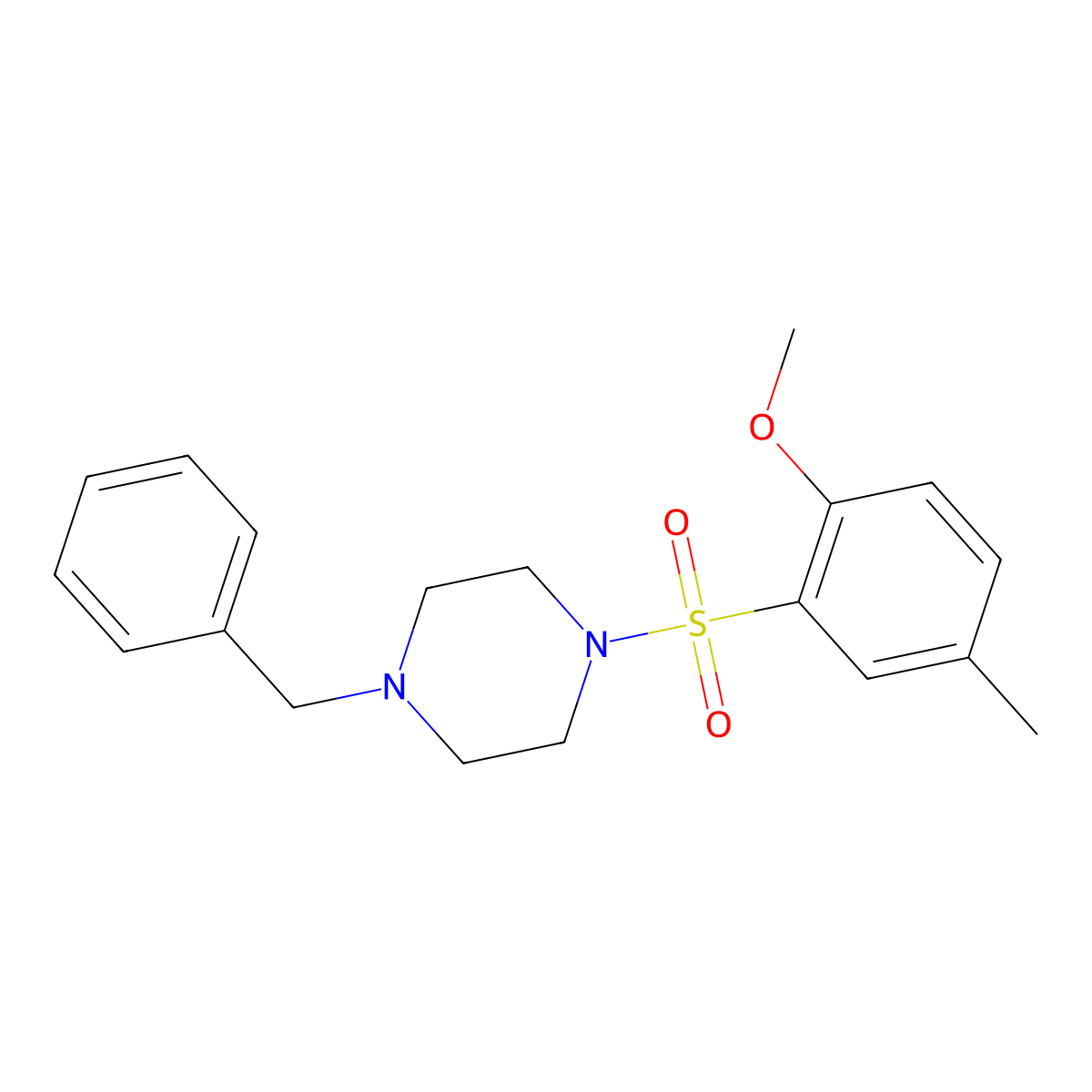1-Benzyl-4-(2-methoxy-5-methyl-benzenesulfonyl)-piperazine molecular structure, CAS 5367-54-4
