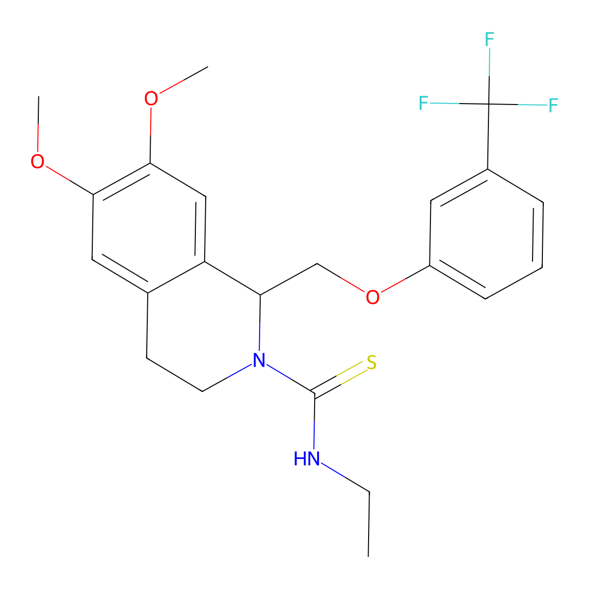 N-ethyl-6,7-dimethoxy-1-((3-(trifluoromethyl)phenoxy)methyl)-3,4-dihydroisoquinoline-2(1H)-carbothioamide molecular structure, CAS 536700-20-6