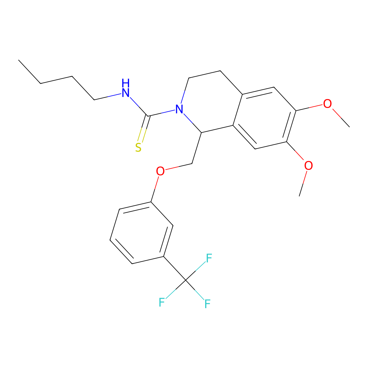 N-butyl-6,7-dimethoxy-1-((3-(trifluoromethyl)phenoxy)methyl)-3,4-dihydroisoquinoline-2(1H)-carbothioamide molecular structure, CAS 536700-21-7