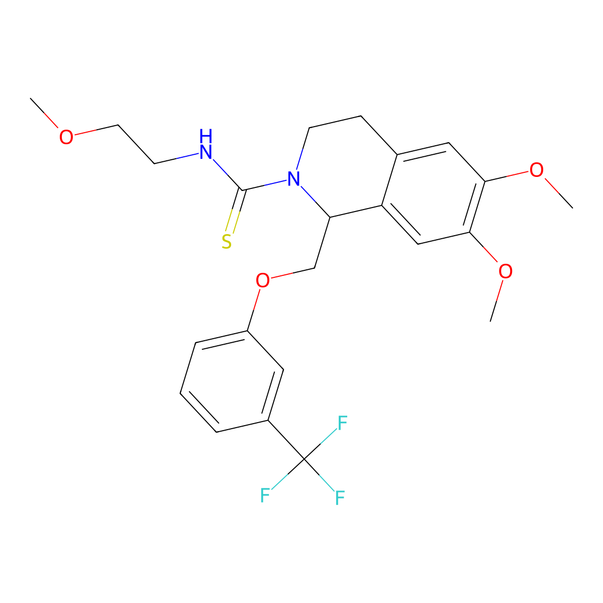 6,7-dimethoxy-N-(2-methoxyethyl)-1-((3-(trifluoromethyl)phenoxy)methyl)-3,4-dihydroisoquinoline-2(1H)-carbothioamide molecular structure, CAS 536700-23-9